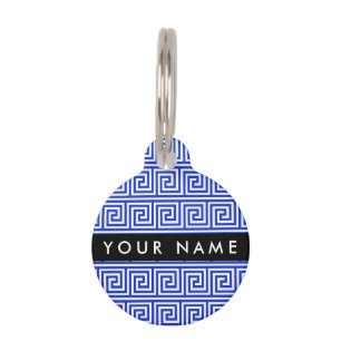 Griechischer Meander Key Blue, Ihr Name, personali Haustiermarke
