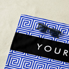 Griechischer Meander Key Blue, Ihr Name, personali Strandtuch