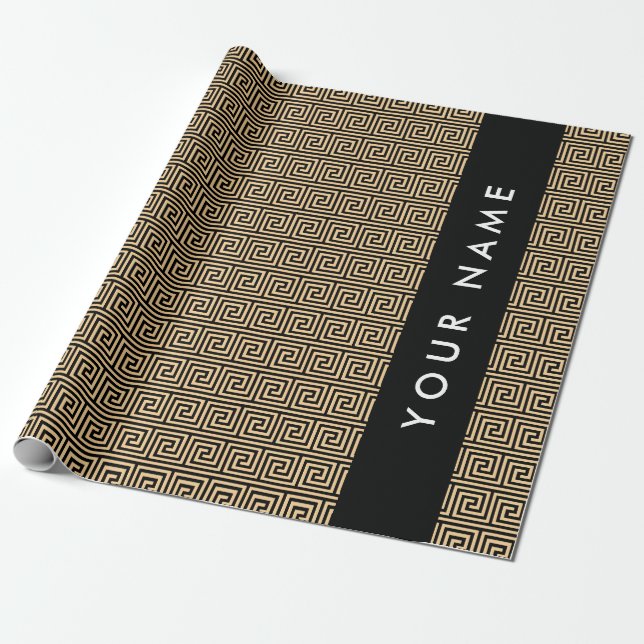 Griechischer Meander Key Brown, Ihr Name, personal Geschenkpapier (Ungerollt)