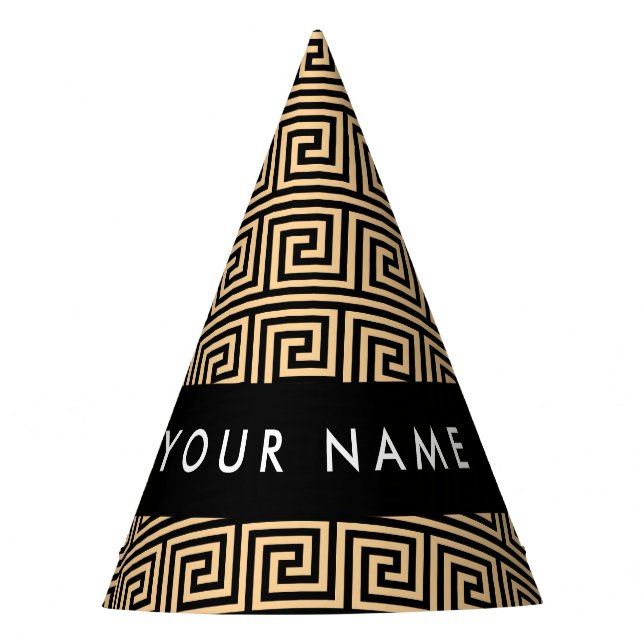 Griechischer Meander Key Brown, Ihr Name, personal Partyhütchen (Vorderseite)
