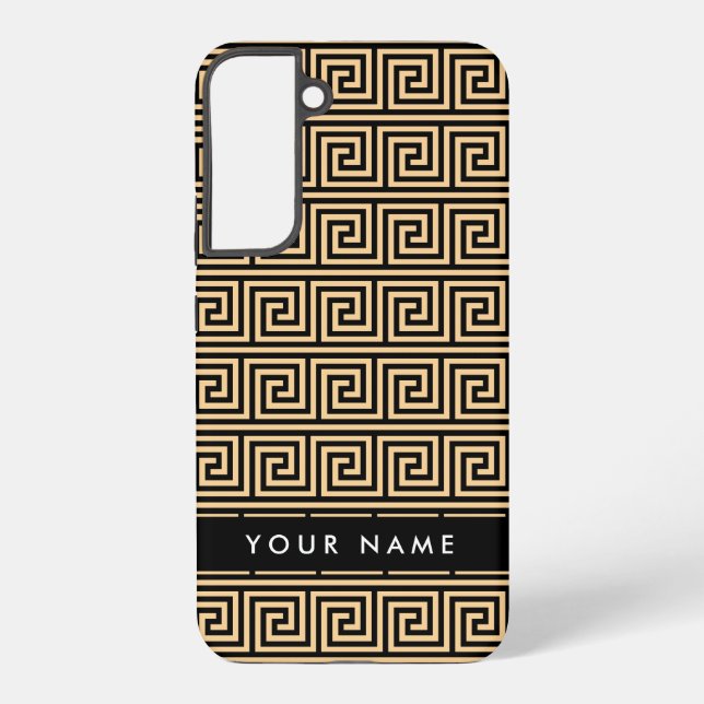 Griechischer Meander Key Brown, Ihr Name, personal Samsung Galaxy Hülle (Rückseite)