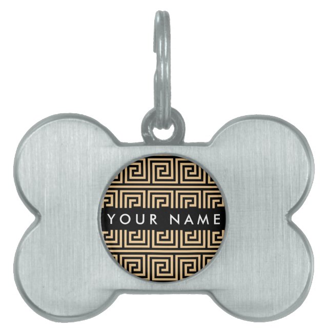 Griechischer Meander Key Brown, Ihr Name, personal Tiermarke (Vorderseite)