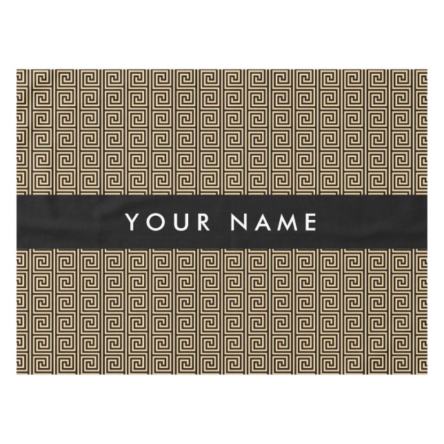 Griechischer Meander Key Brown, Ihr Name, personal Tischdecke (Vorderseite (Horizontal))