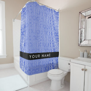 Griechischer Meander Key H Blue, Ihr Name, persona Duschvorhang