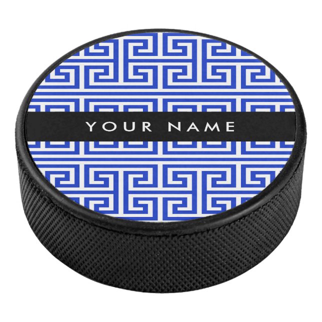 Griechischer Meander Key H Blue, Ihr Name, persona Eishockey Puck (3/4)
