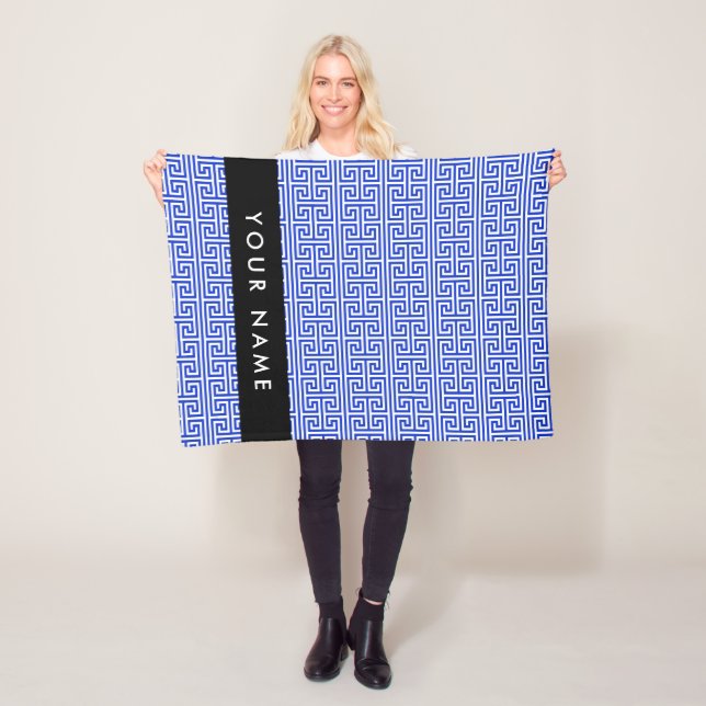 Griechischer Meander Key H Blue, Ihr Name, persona Fleecedecke (Beispiel)