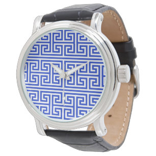 Griechischer Meander Key Square H Pattern Blau Armbanduhr