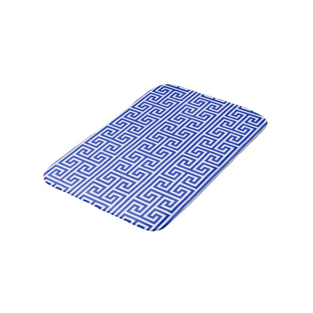 Griechischer Meander Key Square H Pattern Blau Badematte (Schrägansicht)