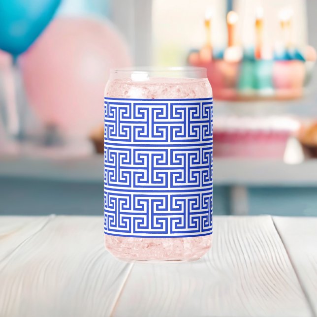 Griechischer Meander Key Square H Pattern Blau Dosenglas (Insitu (Baby Party))