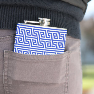 Griechischer Meander Key Square H Pattern Blau Flachmann