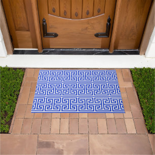Griechischer Meander Key Square H Pattern Blau Fußmatte