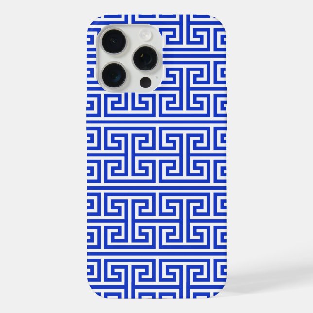 Griechischer Meander Key Square H Pattern Blau iPhone Hülle (Rückseite)