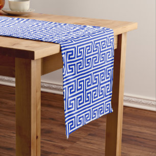 Griechischer Meander Key Square H Pattern Blau Kurzer Tischläufer