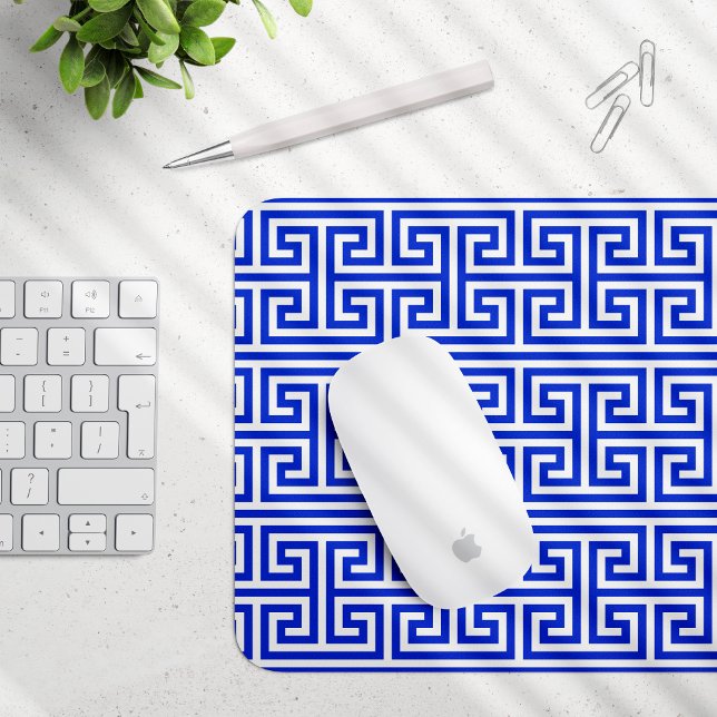 Griechischer Meander Key Square H Pattern Blau Mousepad (Von Creator hochgeladen)