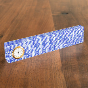 Griechischer Meander Key Square H Pattern Blau Namensplakette