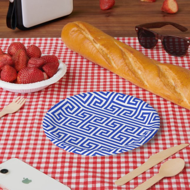 Griechischer Meander Key Square H Pattern Blau Pappteller (Picknick)