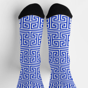 Griechischer Meander Key Square H Pattern Blau Socken