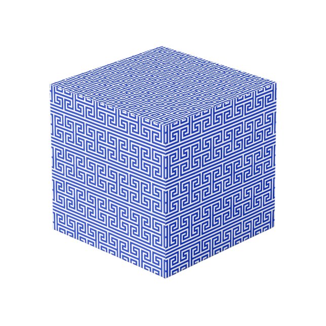 Griechischer Meander Key Square H Pattern Blau Würfel (Vorderseite Schrägansicht)