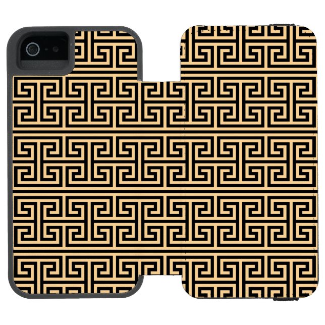 Griechischer Meander Key Square H Pattern Brown Incipio iPhone Geldbeutel-Hülle (Folio Geöffnet)