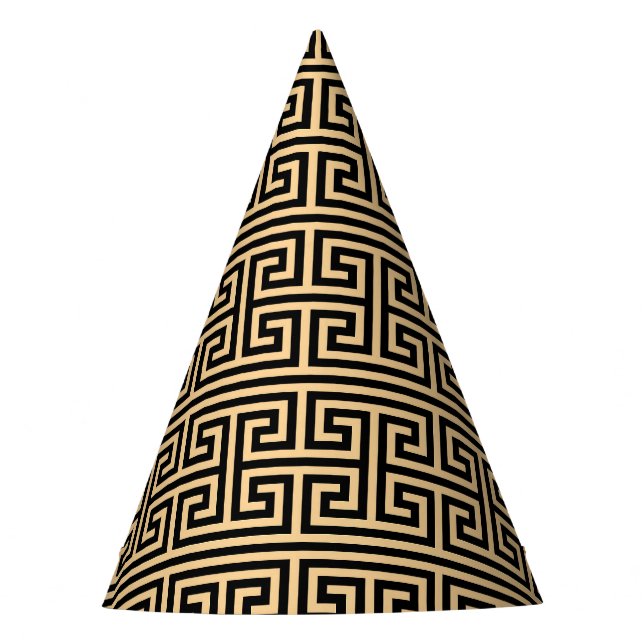 Griechischer Meander Key Square H Pattern Brown Partyhütchen (Vorderseite)