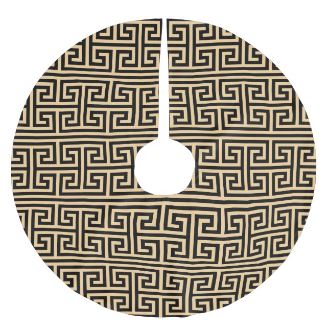 Griechischer Meander Key Square H Pattern Brown Polyester Weihnachtsbaumdecke (Vorderseite)