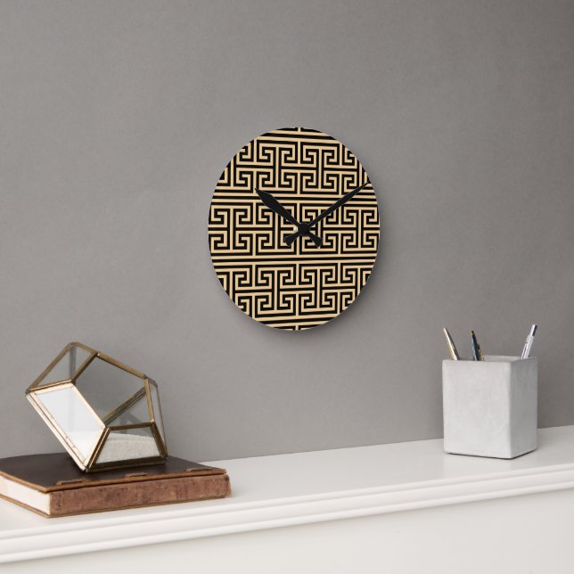 Griechischer Meander Key Square H Pattern Brown Runde Wanduhr (Büro)