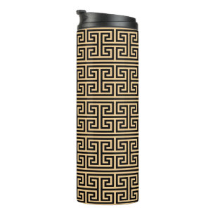 Griechischer Meander Key Square H Pattern Brown Thermosbecher