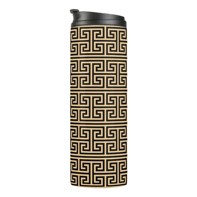 Griechischer Meander Key Square H Pattern Brown Thermosbecher (Nach rechts gedreht)