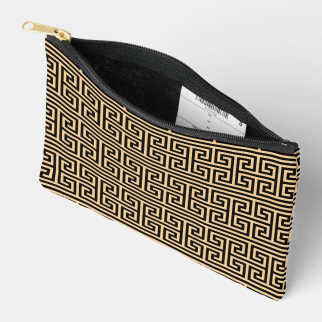 Griechischer Meander Key Square H Pattern Brown Zubehörtasche (Offen)