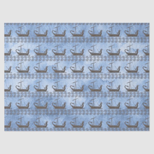 Griechischer Mythos Vintages Schiff Odyssey Blue D Seidenpapier (Vorderseite)