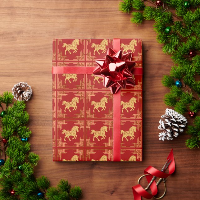 Griechischer Ornamentrahmen Goldenes Pferdemuster  Geschenkpapier (Feiertagsgeschenk)
