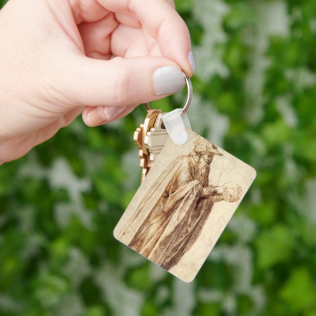 Griechischer Philosoph mit menschlichem Schädel vo Schlüsselanhänger (Hand)