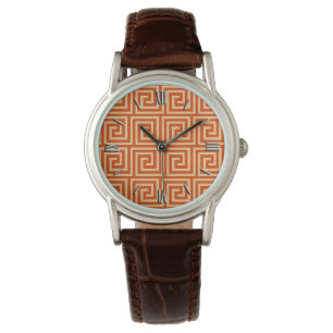 Griechischer Schlüssel, Mandarinorange Armbanduhr