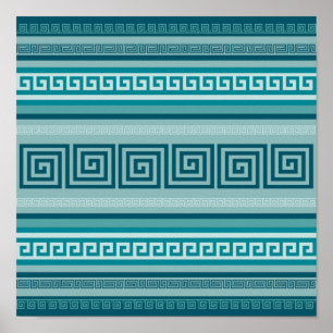 Griechischer Schlüssel - Meander - Ocean palette Poster