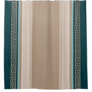 Griechischer Schlüssel - Meander - Taupe und Green Duschvorhang