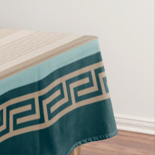 Griechischer Schlüssel - Meander - Taupe und Green Tischdecke