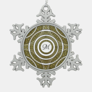 Griechischer TastenMeander in geometrischer Symmet Schneeflocken Zinn-Ornament