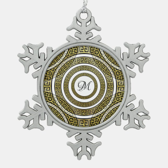 Griechischer TastenMeander in geometrischer Symmet Schneeflocken Zinn-Ornament (Vorderseite)
