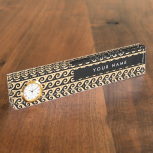 Griechischer Zeigerschlüssel, Wave Key, Braun, Ihr Namensplakette