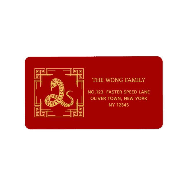 Griechischer Zierrahmen Gold Schlange Muster Rot Adressaufkleber (Vorne)