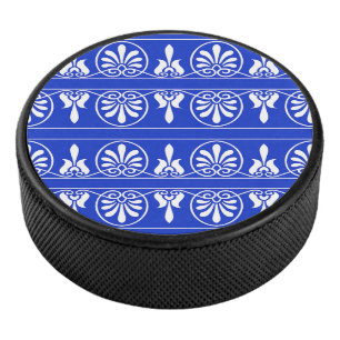 Griechisches Arabesken-Mittelmeer-Muster Blau Eishockey Puck
