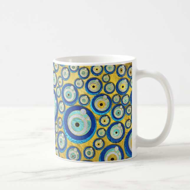 Griechisches blaues GlasBlicks-Amulett-Muster Kaffeetasse (Rechts)