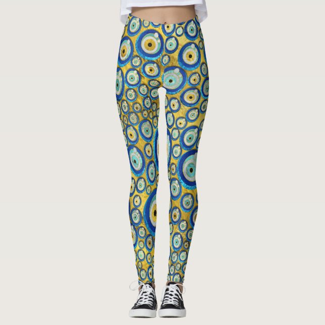 Griechisches blaues GlasBlicks-Amulett-Muster Leggings (Vorderseite)