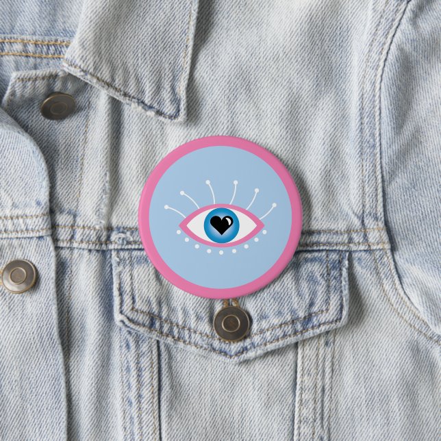 Griechisches böse Auge mit Augenlider rosa Blau Button (Beispiel)