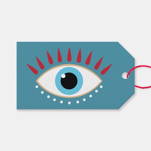 Griechisches Böse Eye Red Eyelashes Geschenkanhänger (Vorderseite (Horizontal))