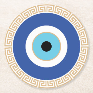 Griechisches böses Auge auf griechischer Ebene Runder Pappuntersetzer