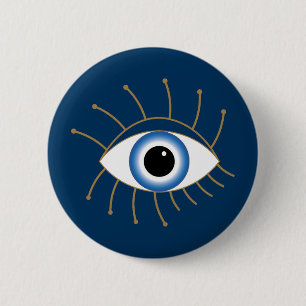 Griechisches böses Auge, blaues weißes Gold Button