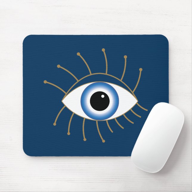 Griechisches böses Auge, blaues weißes Gold Mousepad (Mit Mouse)
