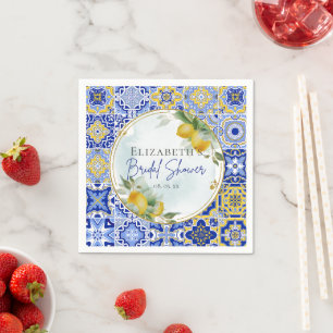 Griechisches Brautparty Blue Tiles Lemons Serviette