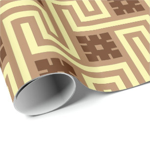 Griechisches Dekor Schlüssel, Beige, Braun und Gel Geschenkpapier